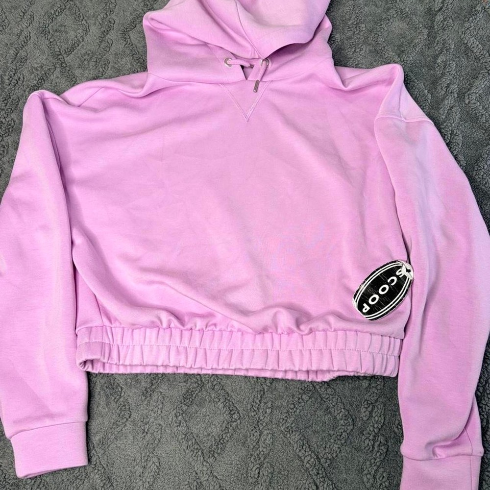 Scoop Womens Pink Cropped Hoodie Relaxed Fit Pullover Sweatshirt Size M 8-10